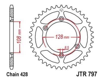 JT SPROCKETS Zadná rozeta JTR797 Kawasaki KLX 125 '03-06, Suzuki DR-Z 125 '03-20