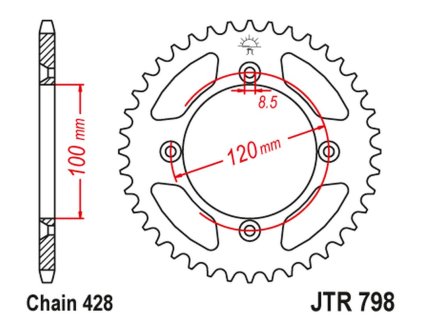 JT SPROCKETS Zadná rozeta JTR798 čierna 48 zubov Suzuki RM 80/85 '83-20, Yamaha YZ 85 '02-20