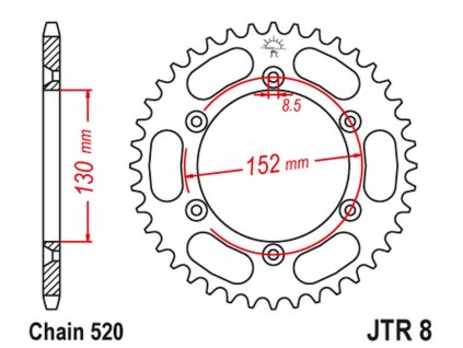 JT SPROCKETS Zadná rozeta JTR8 BMW G 450X '08-11