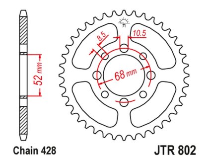 JT SPROCKETS Zadná rozeta JTR802 Suzuki GT 80 '81–'82, DS 80/JR 80 '80–'03, Kawasaki KM 100 '78–'82, KD 100 '76–'79, KC 100 '80–'86, KH 100 '76–'83, KE 100 '80–'01