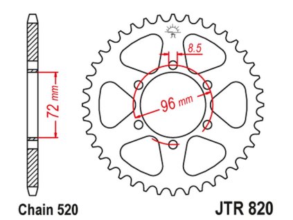 JT SPROCKETS Zadná rozeta JTR820 42 zubov Suzuki DR 250 '82-87, SP 250 '82-85, DR 370 '78-79, SP 370 '77-82