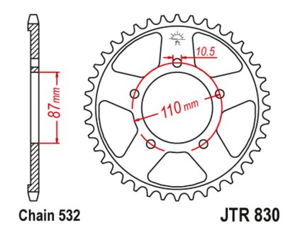JT SPROCKETS Zadná rozeta JTR830 46 zubov Suzuki GSX-R 1100 '86-88