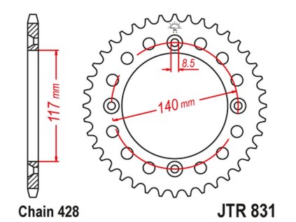 JT SPROCKETS Zadná rozeta JTR831 46 zubov Yamaha YZ 80L/S '84, '86-92