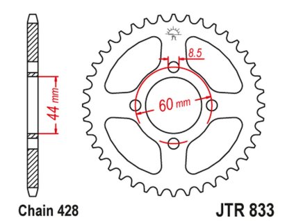 JT Zadná rozeta JTR833 Yamaha DT 80MX '83-84 - .43, Yamaha TTR 125 '00-01, DT 50LC '00-01