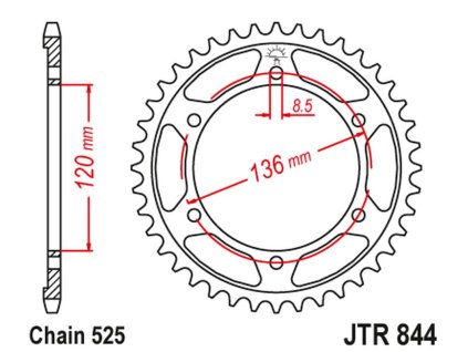 JT SPROCKETS Zadná rozeta JTR844 44 zubov Yamaha FZR 400 Genesis '88