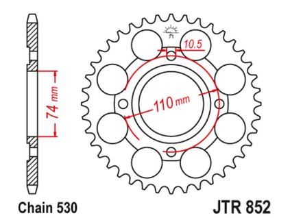 JT SPROCKETS Zadná rozeta JTR852 41 zubov Yamaha RD 250LC '80-85, RZ 250