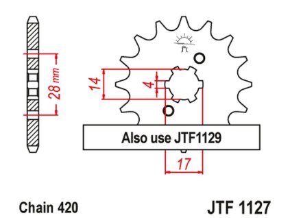 JT SPROCKETS Predná rozeta JTF1127 Derbi Gpr/Senda 50 '00-'06, Gilera GP 50 '02-'03, Zulu 50 '01-'02, Derbi 50 Gpr/Senda