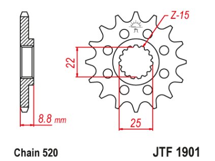 JT SPROCKETS Predná rozeta JTF1901 s tlmiacou gumou Beta, GasGas, Husqvarna