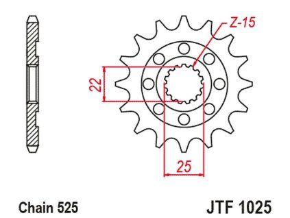 JT SPROCKETS Predná rozeta JTF1025 15 zubov Royal Enfield Himalayan 411 '16-'22, Scram 411 '22-'23, Continental / Interceptor 650 '19-'22