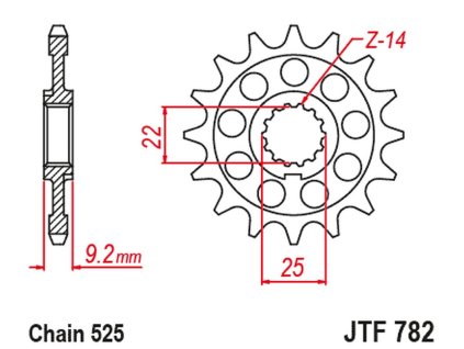JT SPROCKETS Predná rozeta JTF782 16 zubov Benelli Leoncino 800 '22-'23, Tornado 900 '02-'08, Tnt 1130 '04-'11, Tre 1130 K '11-'17