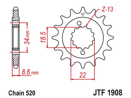 JT SPROCKETS Predná rozeta JTF1908 s tlmiacou gumou 15 zubov KTM 390 DUKE '13-'18, RC '14-'18