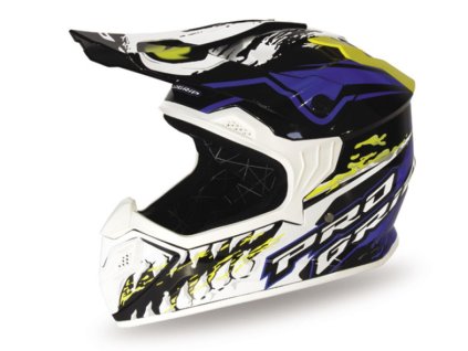 PROGRIP Prilba CROSS detská PG3009 Jurassic Junior/Kid biela/modrá/žltá fluo