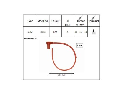 NGK Fajka na sviečku – gumová – uhlová 90° – kábel 50 cm – červená