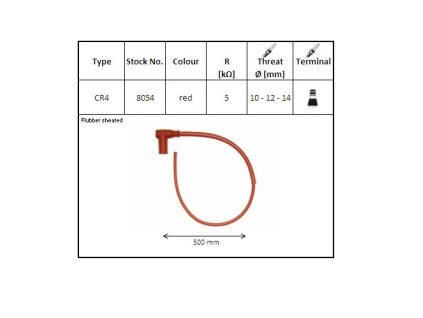 NGK Fajka na sviečku – gumová – uhlová 90° – kábel 50 cm – červená – s Maticou – vodoodolná