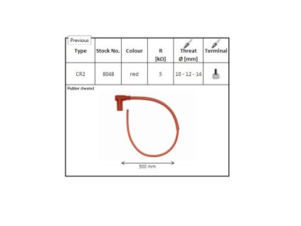 NGK Fajka na sviečku – gumová – uhlová 90° – kábel 50 cm – červená