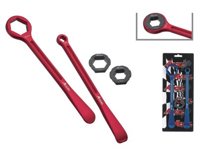 ACCEL Sada montážnych pák na pneumatiky 23 + 24 cm kovaných ALU7075 s kľúčmi 10, 13, 22, 27, 32 mm – červená