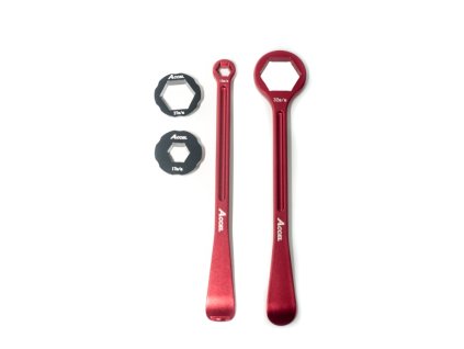 ACCEL Sada montážnych pák na pneumatiky 23 + 24 cm kovaných ALU7075 s kľúčmi 10, 13, 17, 27, 32 mm – červená