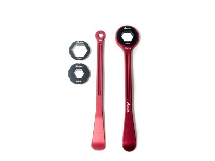 ACCEL Sada montážnych pák na pneumatiky 23 + 24 cm kovaných ALU7075 s kľúčmi 10, 13, 17, 22, 27, 32 mm – červená