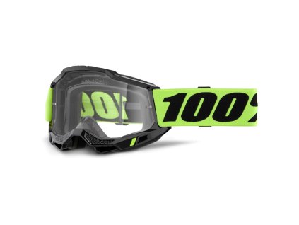 100% Okuliare Accuri 2 Enduro Moto – čierne/žlté fluo, dvojité, číre sklo