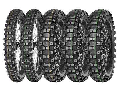 MITAS Pneumatika 100/100-18 Terra Force-ex MH Super Light 59M TT zadná (zelený pásik) DOT 03-04/2026 – ilustračný prehľad radu TERRA FORCE-EX MH; dodáva sa 1 pneumatika Super Light so zeleným pásikom podľa názvu