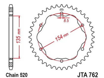 JT SPROCKETS Zadná hliníková rozeta JTA762, 43 zubov, čierna, Ducati 939 SuperSport '17-'20, 950 SuperSport '21-'23, 955 Panigale V2/Bayliss '20-'24 (potrebný adaptér JTA760B alebo JTA770B) (4574 43, 457443JT) (reťaz 520)