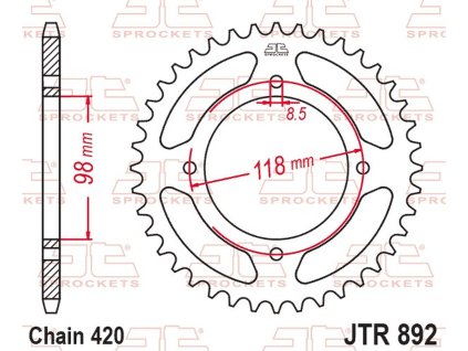 JT Zadná rozeta JTR892 48 zubov KTM SX 65 '25-'26 (OEM: A40510051048C1) (479448JT) (reťaz 420)