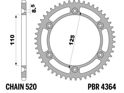 PBR Zadná rozeta 4364 43 Beta Trial 250 '97-'02 (reťaz 520)