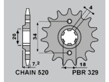 PBR Predná rozeta 329 18NC 14 zubov AJP PR3 200 Enduro (09–15), Honda CA 125 Rebel (95–01), MBX 125F (84–85), MTX 125R (83–94), NS 125F (85–90), NSR 125F (89–92), MTX 200RW (83–86)