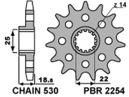 PBR Predná rozeta 2254 18NC 14 zubov Ducati Multistrada 1200 (10–15) – 530