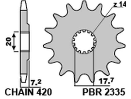 PBR Predná rozeta 2335 18NC 14 zubov NC Yamaha YZ 65 18-20
