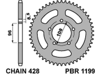 PBR Zadná rozeta 1199 C45 49 zubov Mz 125 Rt/SM