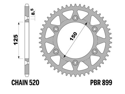 PBR Zadná rozeta 899, 50 zubov, C-LIGHT (reťaz 520)