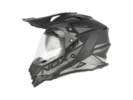 NOX Prilba Offroad / Trail Duosport (DUAL) N312 Track s plexi a slnečnou clonou – čierna MAT/strieborná (Veľkosť L)