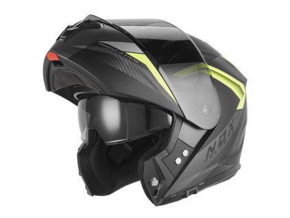 NOX Výklopná prilba (FLIP-UP) so slnečnou clonou N968 Shift – čierna MAT/žltá fluo (Veľkosť L)