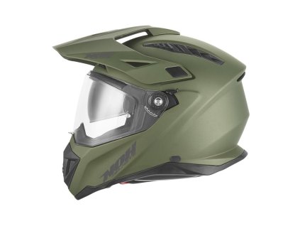 NOX Prilba Offroad / Trail Duosport (DUAL) N350 Solid s plexi a slnečnou clonou – zelená (KHAKI) MAT (Veľkosť L)