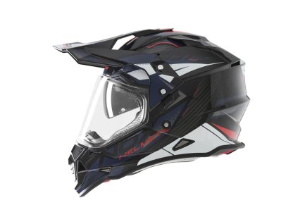 NOX Prilba Offroad / Trail Duosport (DUAL) N312 Track s plexi a slnečnou clonou – čierna/červená/modrá (Veľkosť L)