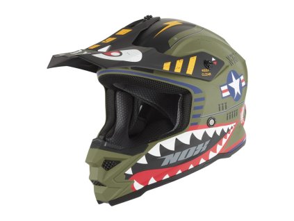 NOX Prilba CROSS / Offroad N761 Fighter Kid / Junior (detská) – zelená (KHAKI) MAT/biela/čierna (Veľkosť L (ZAPIĘCIE MIKROMETRYCZNE))