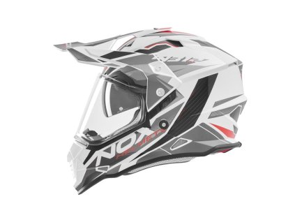 NOX Prilba Offroad / Trail Duosport (DUAL) N312 Track s plexi a slnečnou clonou – červená/biela (Veľkosť L)