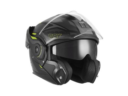 NOX Premium Výklopná prilba Flip-back (čeľusť sa odklápa dozadu) so slnečnou clonou Spinner Ark – čierna MAT/žltá Fluo (Veľkosť L)