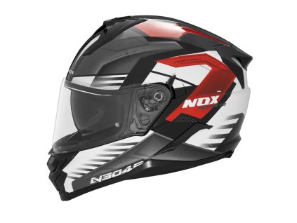 NOX Integrálna prilba (FULL FACE) so slnečnou clonou N304S Carver – čierna/biela/červená (Veľkosť L)