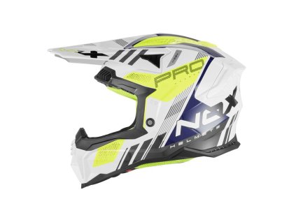 NOX Prilba Off Road / CROSS N634 Storm – biela/modrá/žltá fluo (Veľkosť L)