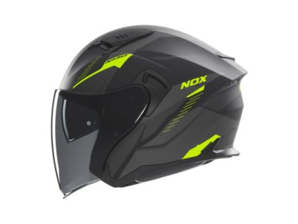 NOX Otvorená prilba Jet so slnečnou clonou N130 Myst – čierna/žltá fluo MAT (Veľkosť L)