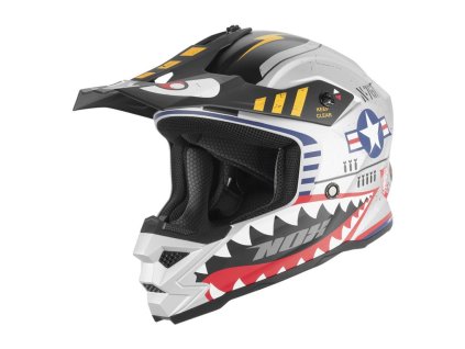 NOX Prilba CROSS / Offroad N761 Fighter Kid / Junior (detská) – strieborná MAT/červená/čierna (Veľkosť L (ZAPIĘCIE MIKROMETRYCZNE))