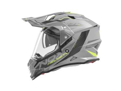 NOX Prilba Offroad / Trail Duosport (DUAL) N312 Track s plexi a slnečnou clonou – sivá/žltá fluo (Veľkosť L)