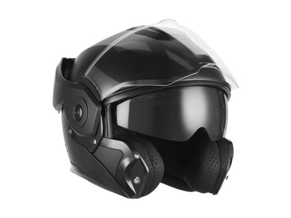NOX Premium Výklopná prilba Flip-back (čeľusť sa odklápa dozadu) so slnečnou clonou Spinner – čierna MAT (Veľkosť L)