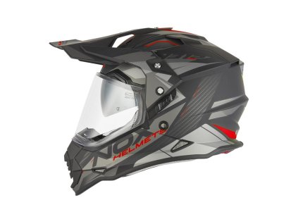 NOX Prilba Offroad / Trail Duosport (DUAL) N312 Track s plexi a slnečnou clonou – čierna MAT/červená (Veľkosť L)