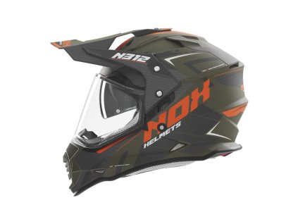 NOX Prilba Offroad / Trail Duosport (DUAL) N312 Vapor s plexi a slnečnou clonou – oranžová/KHAKI/sivá MAT (Veľkosť S)