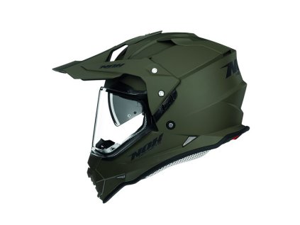 NOX Prilba Offroad / Trail Duosport (DUAL) N312 Solid s plexi a slnečnou clonou – zelená MAT (KHAKI) (Veľkosť L)