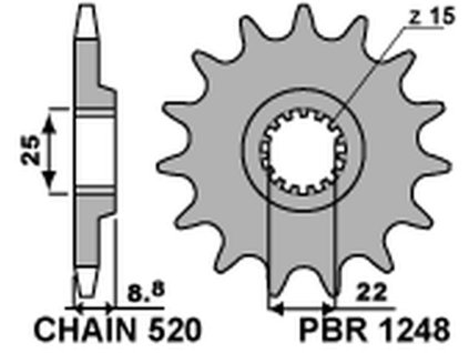 PBR Predná rozeta 1248 18NC KTM SX/EXC (91–25), KTM SX/EXC 125/150 (88–25) (Počet zubov 15 zubov)