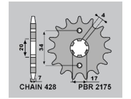 PBR Predná rozeta 2175 18NC SWM 125 Ace Of Spades (22), Varez (17–21), RS125R (15–21), SM125R (16–21) (Počet zubov 16 zubov)